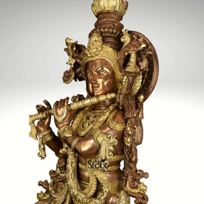 Krishna With Cow Brass Idol 28″