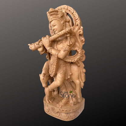 Stone Krishna with cow statue 2ft