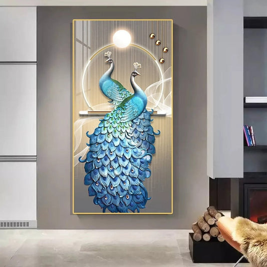 YF Peacock Harmony Crystal Glass Painting