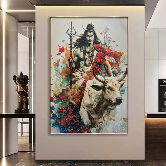 YF Shiva on Nandi Crystal Glass Painting