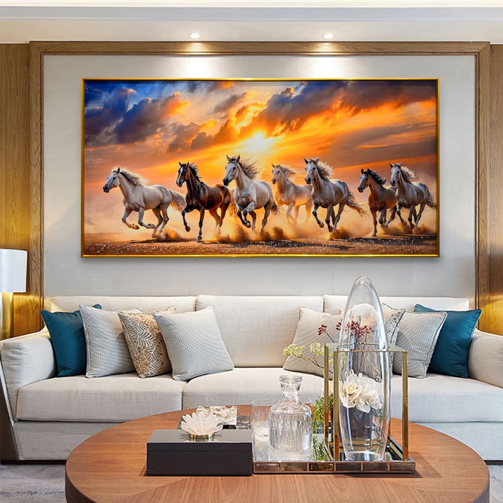 YF Storms End Seven Horses Crystal Glass Painting