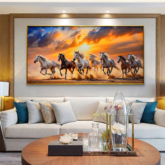 YF Storms End Seven Horses Crystal Glass Painting