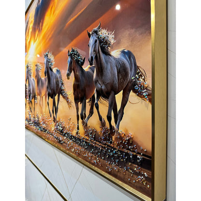 YF Storms End Seven Horses Crystal Glass Painting