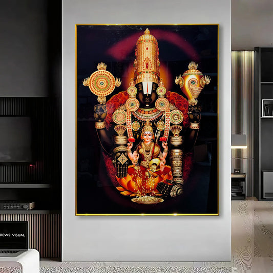 YF Traditional Venkateshwara and Laxmi Ji Glass Painting