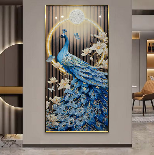 YF The Blue Horizon Modern Peacock Crystal Glass Painting