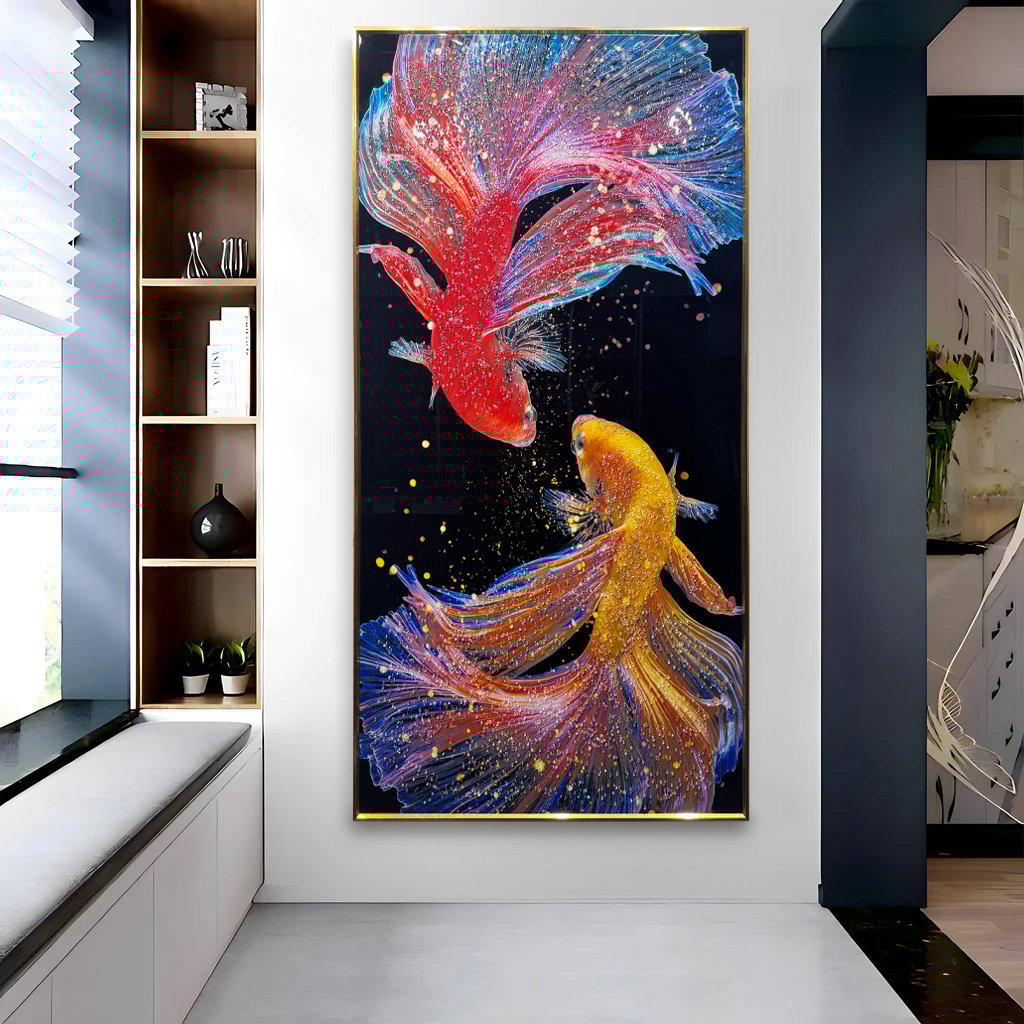YF Siamese Japanese Fish Crystal Glass Painting