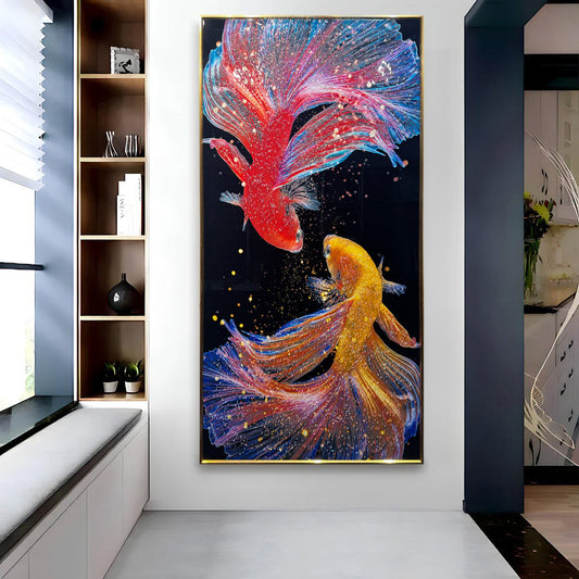 YF Siamese Japanese Fish Crystal Glass Painting