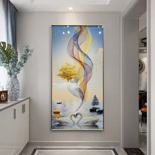 YF Swans of Solstice Crystal Glass Painting