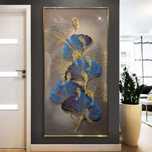 YF Whispers of Ginkgo Koi Fish Crystal Glass Wall Art