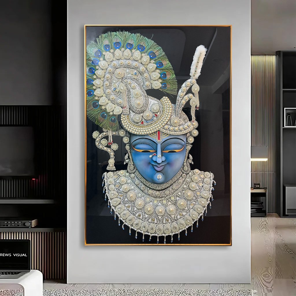 YF Shreenathji Face with Pearls Crystal Glass Painting