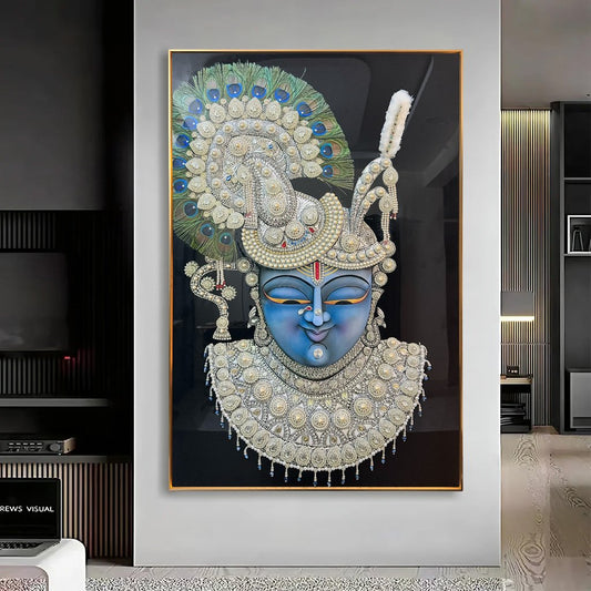 YF Shreenathji Face with Pearls Crystal Glass Painting