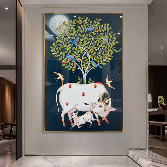 YF Tree of Life with Cow Pichwai Crystal Painting