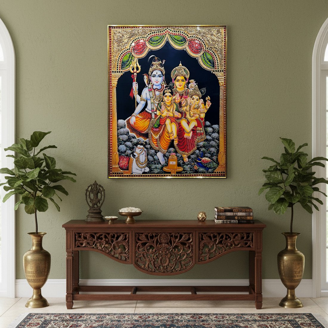 YF Shiva Parivar Traditional Crystal Glass Painting
