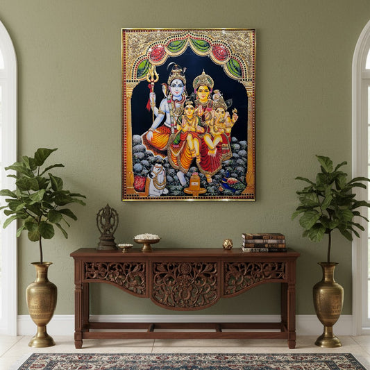 YF Shiva Parivar Traditional Crystal Glass Painting