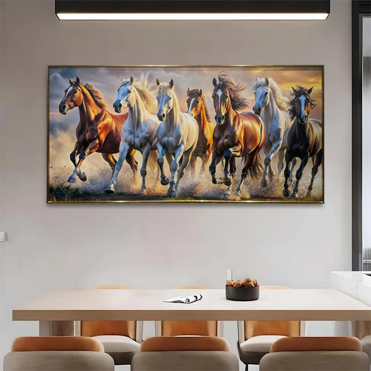 YF Modern Auspicious 7 Horse Crystal Glass Painting
