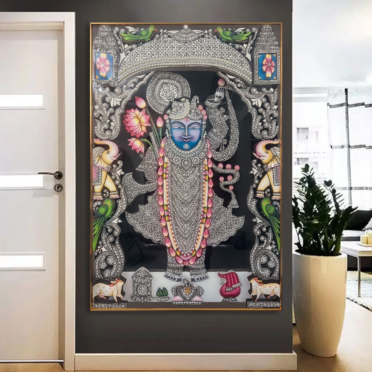 YF Crystal Glory Shreenathji Luxury Glass Painting