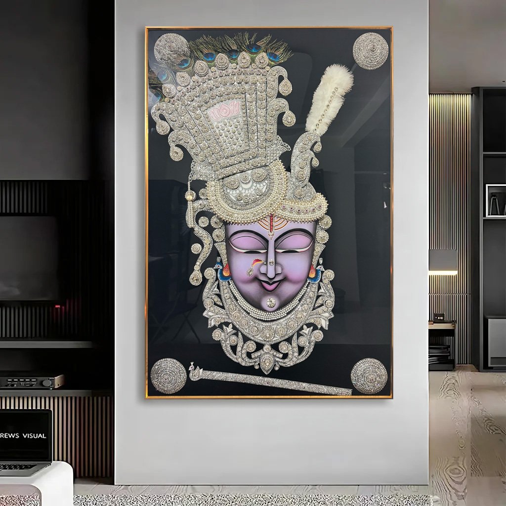 YF Divine Shreenathji with Pearls Crystal Glass Painting