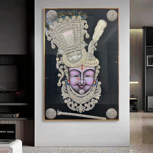 YF Divine Shreenathji with Pearls Crystal Glass Painting
