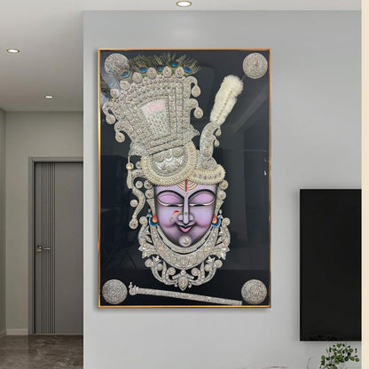 YF Divine Shreenathji with Pearls Crystal Glass Painting