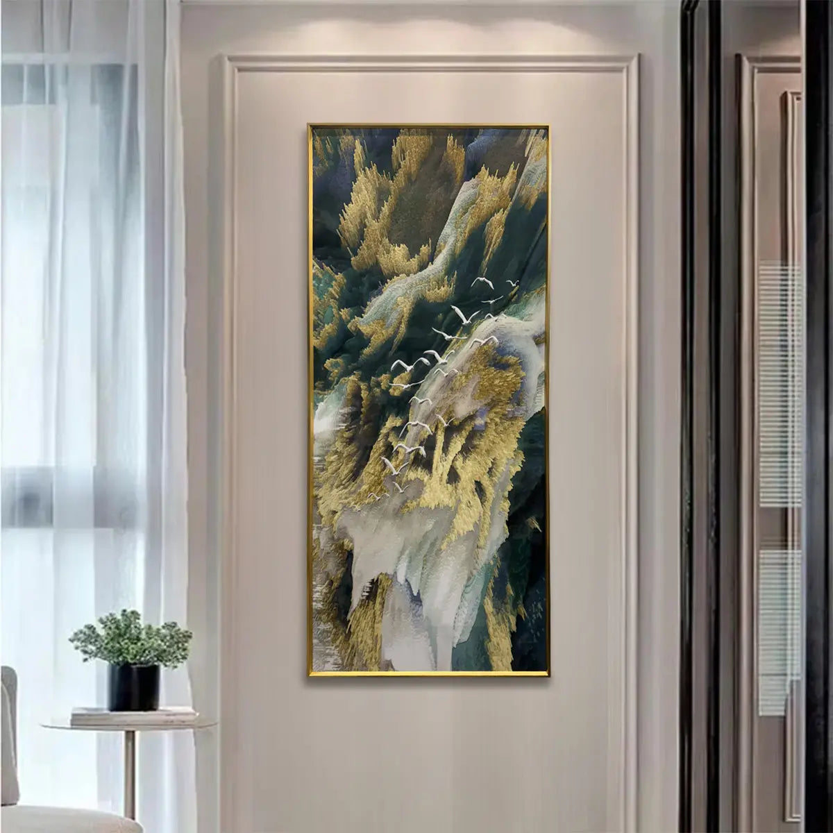 YF View from Mountain Top Framed Crystal Glass Wall Art