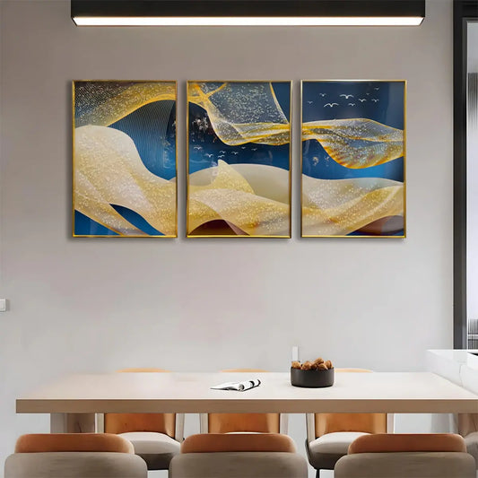 YF Northern Lights Pianistic Flow Crystal Glass Wall Art – Set of 3