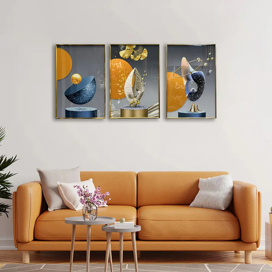 YF Geometrical Abstract Crystal Glass Painting – Set of 3