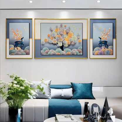 YF Eternal Tree of Life with Deers Crystal Glass Painting – Set of 3