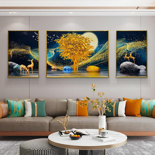 YF Eclipse in Golden Tree of Life Crystal Glass Painting – Set of 3