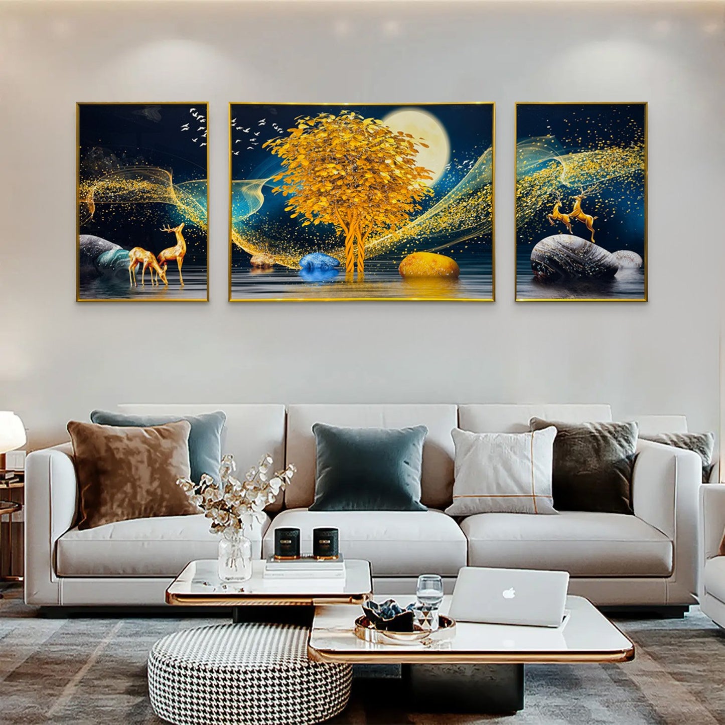 YF Eclipse in Golden Tree of Life Crystal Glass Painting – Set of 3