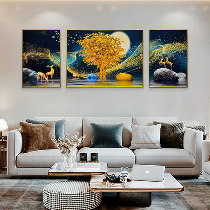 YF Eclipse in Golden Tree of Life Crystal Glass Painting – Set of 3