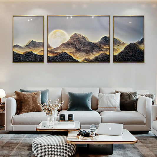 YF Moonlight in the Mountains Crystal Glass Painting – Set of 3