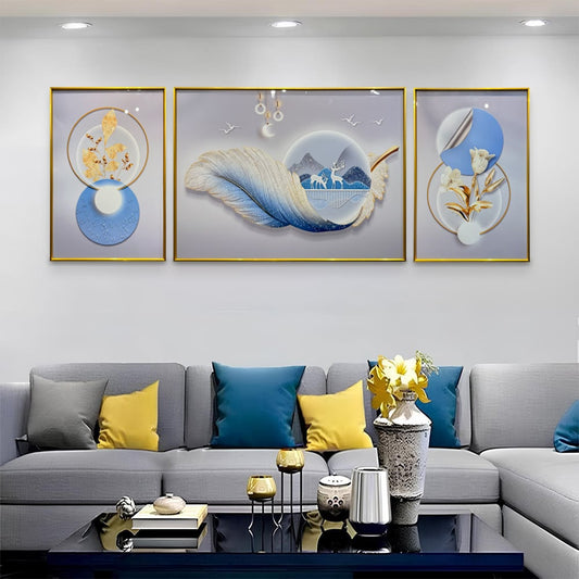 YF The Feather Stillness Natural Crystal Glass Wall Art – Set of 3