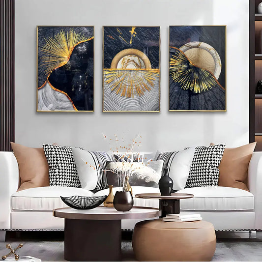 YF Trio Circular Discs Framed Crystal Glass Painting – Set of 3