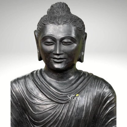 Seated Buddha Black Stone Statue 24″