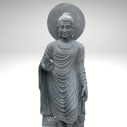 Standing Buddha Statue in Black Stone 5ft