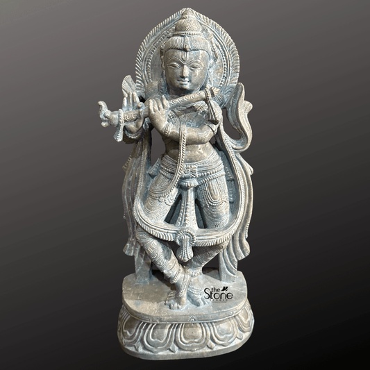 Krishna Moorti with Flute in Soap Stone 15″