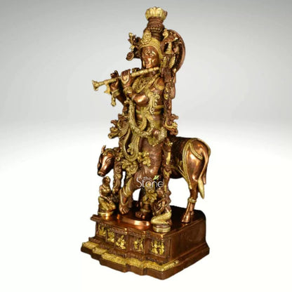 Krishna With Cow Brass Idol 28″