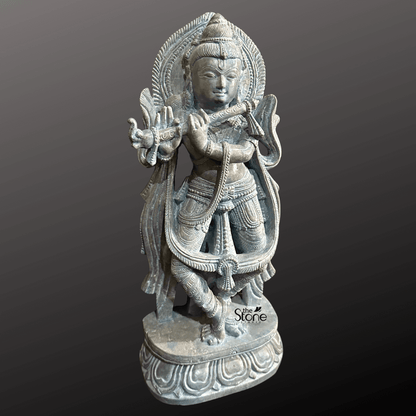 Krishna Moorti with Flute in Soap Stone 15″