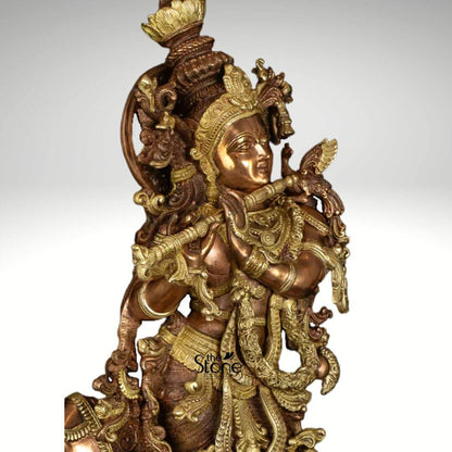 Krishna With Cow Brass Idol 28″