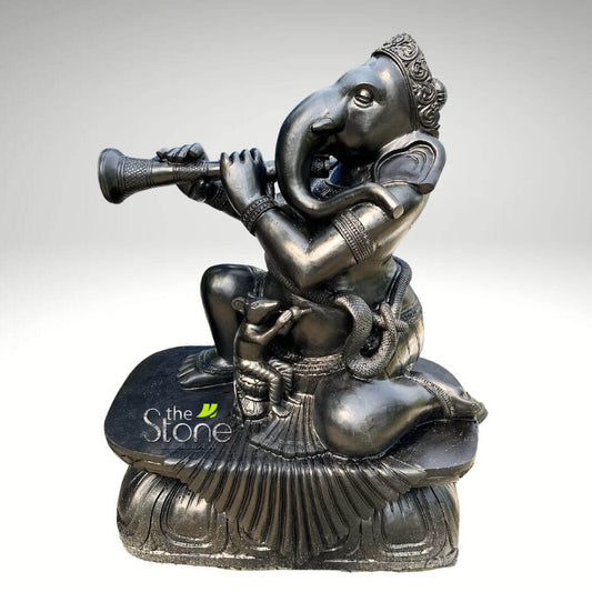 Large Stone Ganesha Playing Shehnai 60″