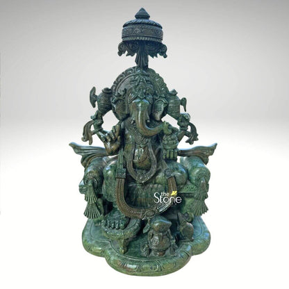Lord Ganesha Idol In Green Stone 1.5ft