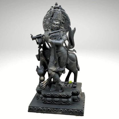 Black stone Lord Krishna Statue 4.5ft