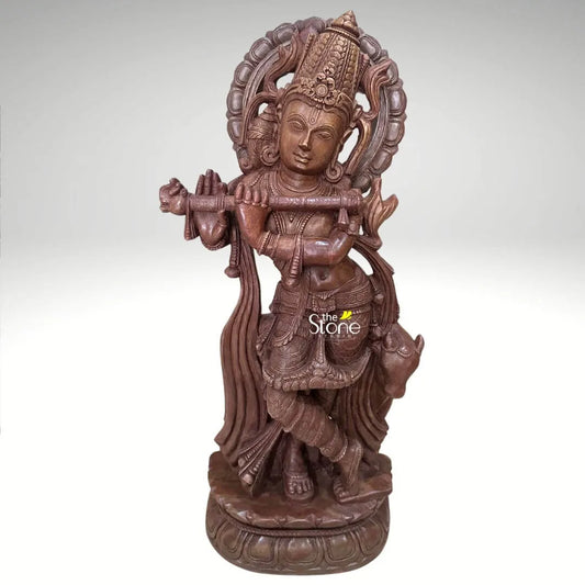 Lord Krishna Pink Stone Statue 2ft