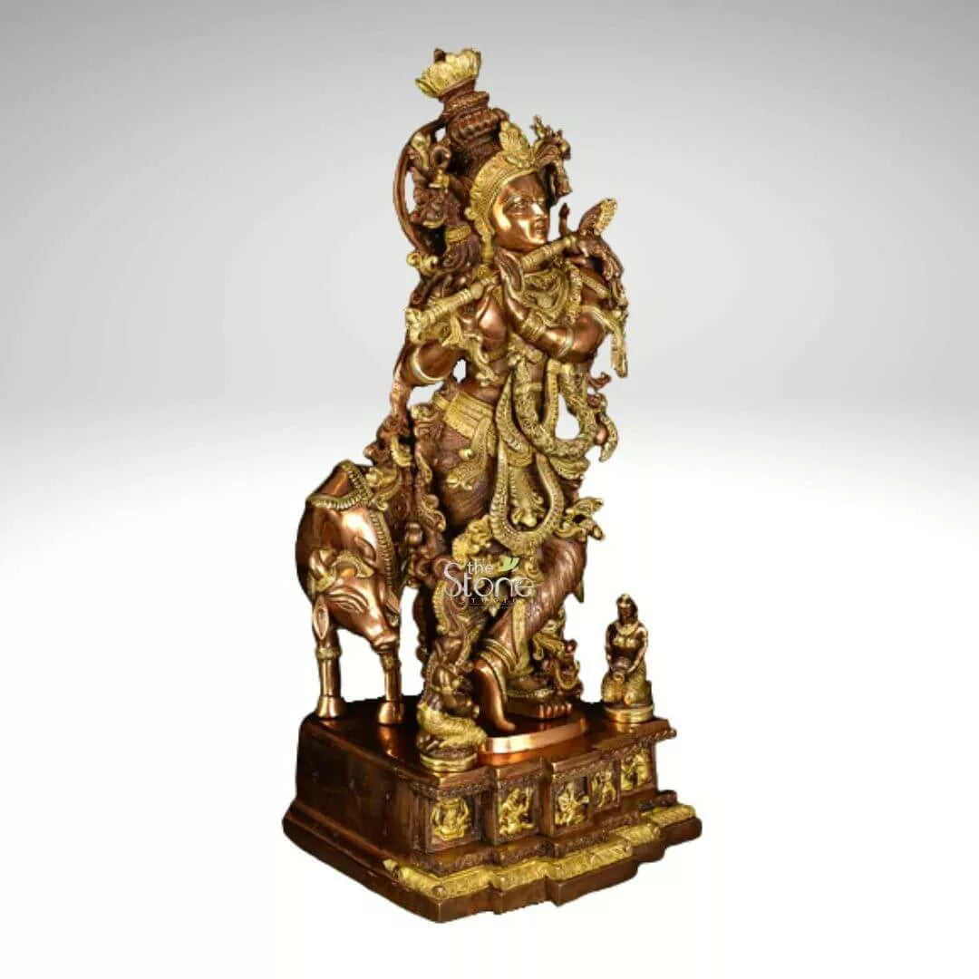 Krishna With Cow Brass Idol 28″