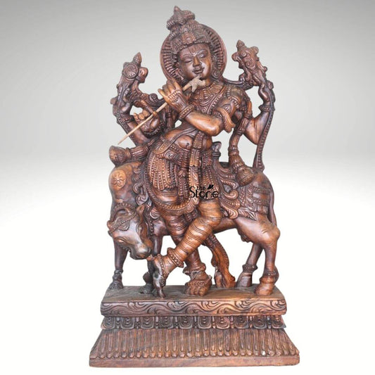 Lord Krishna Wooden Statue 36″