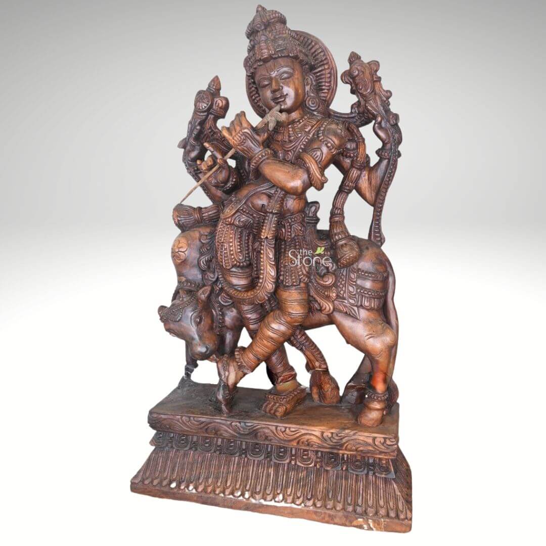Lord Krishna Wooden Statue 36″