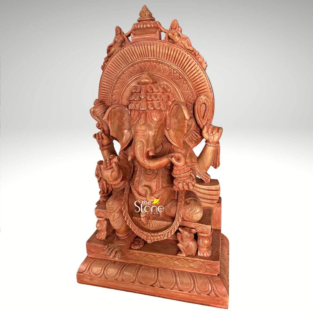 Pink Stone Sitting Ganesha Statue 2ft