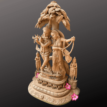 Wooden Radha Krishna Statue 32″