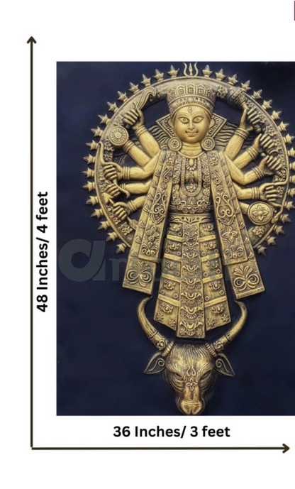 Goddess Durga 3D Relief Mural Wall Art (4x3 Feet)