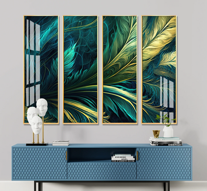 Tropical Leaves Premium Acrylic Vertical Wall Art (set of 4)